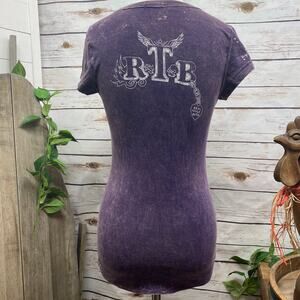 RTB Real Tough Babe Acid Wash Graphic Biker Babe Tee Shirt Woman's Size M #117